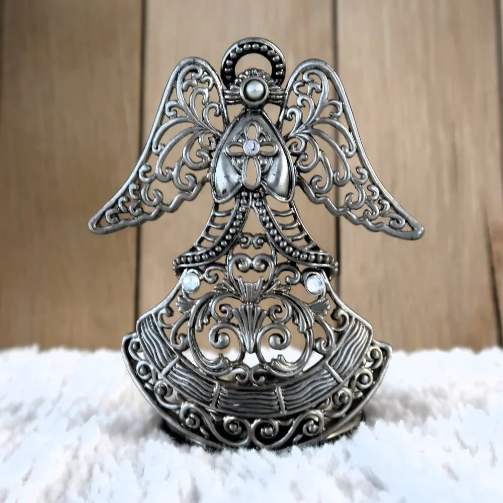 Vintage Silver Tone Metal Angel Tea Light Candle Holder Figurine - Picture 7 of 10